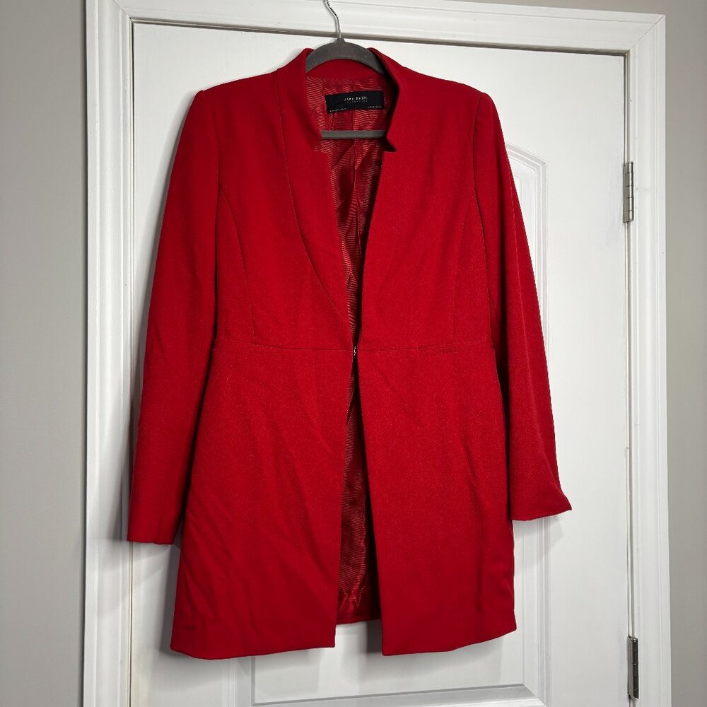 Zara Basic Collection Red Long Blazer Size Large